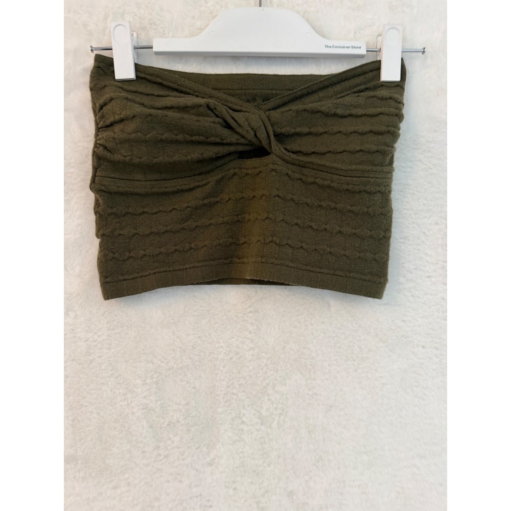 Aerie Twist Front Knit Tube Top Olive Green Textured Strapless Crop Top Medium
